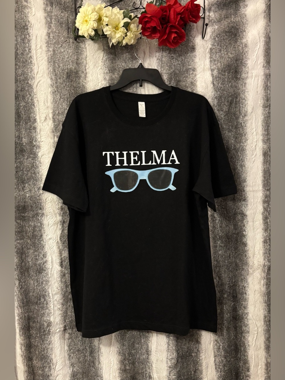 Thelma Black Graphic Tee with Blue Sunglasses size XL